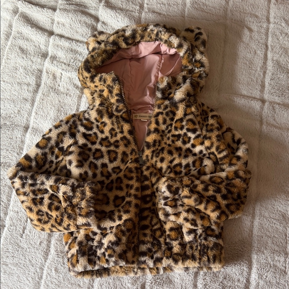 Tucker + Tate Girls/Toddler Leopard Faux Fur Coat, Pink Lining, size 4